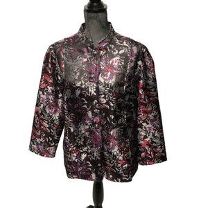 Tudor Court Floral Brocade Jacket Womens Sz Medium Black Pink Purple Elegant